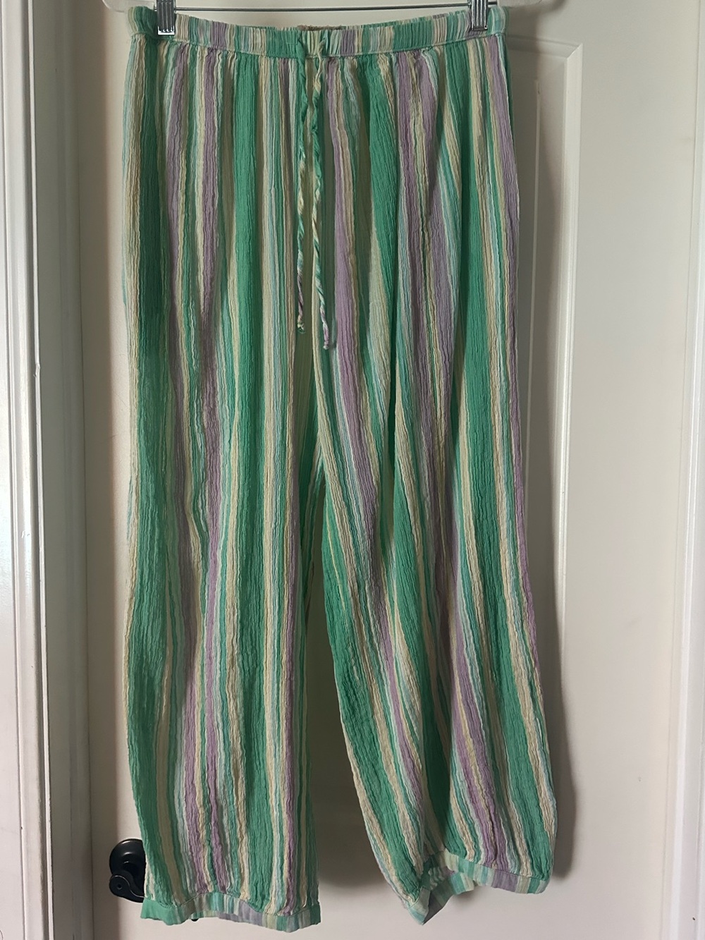 NWOT FP Playa Party Stripe Pants M crinkle gauze Sage Aqua Green Purple - Picture 3 of 8